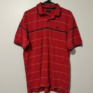 USED Men's IZOD Short Sleeve Shirt Striped Polo Color Red and Navy Size Large